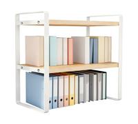 Generico Librería De Escritorio - Acero Y Madera, 15.75×7.87×14.17 Pulgadas Organizador De Estantes De Escritorio Diseño Resistente De 2 Niveles | Soporte De Expositor De Banco, Estante De Cocina