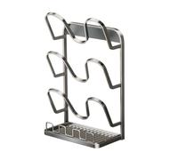 Genérico Lid Organizer - Sturdy Metal Rack, Solid Carbon Steel Frame, Wide Grooved Stability Base, Triple Tiered Vertical Stacking, Indoor Kitchen Display, Perfect for Lids Holder