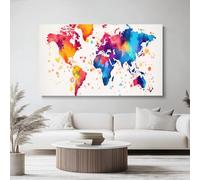 Genérico Lienzo Decorativo Acuarela Mapa Colorido Pintura, Vistoso Cuadro de Pared para Decoración de Interiores, Ideal para Salón y Despacho, Sin Marco (Solo Lienzo), 160l x 80an cm