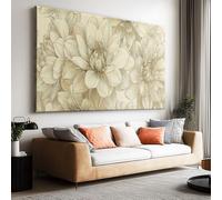 Genérico Lienzo Decorativo con Marco Madera Flores De Color Crema Florales 100x75cm Laminas Cuadro para Pared, Decoracion Habitacion y Salon Dormitorios, Cuadros para Hogar