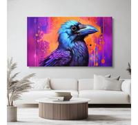 Genérico Lienzo Decorativo Fantasía acuarela cuervo pájaro, Azul Cuadro de Pared para Decoración de Interiores, Ideal para Salón y Despacho, Sin Marco (Solo Lienzo), 160l x 80an cm