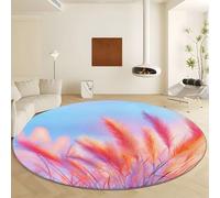 Genérico Light Orange Round Rugs Diameter 60 cm Machine Washable, Soft Low-Pile Indoor Circle Carpets with Non-Slip Backing - Bohemian Style Grass Field for Living Room Bedroom Kitchen Nursery
