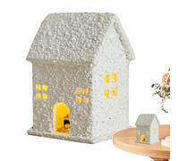 Generico Light Up Christmas House - Madera 5,8 x 4,8 x 7 cm | White Ceramic Christmas House | White Winter Village with Light, Cristmas Ornament, Wooden Høuse Statue for Living Room Decoration