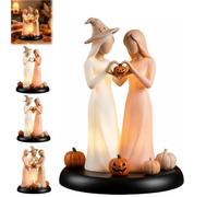 Genérico Light-Up Ghost Sisters Figurine,Handcrafted Spooky Sweet Friendship Sculpture,Halloween Holding Hands Heart Shape Warm Glow Pumpkin,for Home Bedroom Living Room Office Table Decor