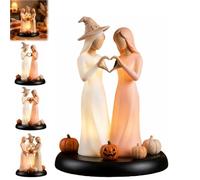 Genérico Light-Up Ghost Sisters Figurine,Handcrafted Spooky Sweet Friendship Sculpture,Halloween Holding Hands Heart Shape Warm Glow Pumpkin,for Home Bedroom Living Room Office Table Decor