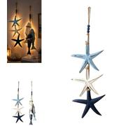 Genérico Lighted Coastal Wooden Starfish & Fish Hanging Decor,Beach Wall Decor with Warm LED, Nautical Wooden Wall Art with Fishs Design for Bathroom, Porch and Coastal Home Decors，Star