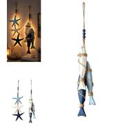 Genérico Lighted Coastal Wooden Starfish & Fish Hanging Decor,Beach Wall Decor with Warm LED, Nautical Wooden Wall Art with Fishs Design for Bathroom, Porch and Coastal Home Decors，Fish