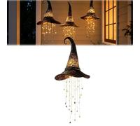 Genérico Lighted Witch Hat Hanging Chime,LED Halloween Hanging Decor with Glowing Witch Hat and Cascading Stars,for Porch, Tree, Window, Entryway, Indoor Outdoor Party Decor,Arts Gift