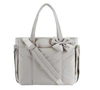 Genérico Lightweight Crush Bow Tote Bag for Women, Crush Bow Tote Bag, Lightweight and Fluffy Bow Handbag, for Work, Shopping (Grey)