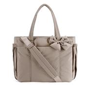 Genérico Lightweight Crush Bow Tote Bag for Women, Crush Bow Tote Bag, Lightweight and Fluffy Bow Handbag, for Work, Shopping (Camel)