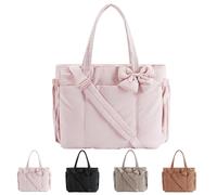 Genérico Lightweight Crush Bow Tote Bag for Women, Crush Bow Tote Bag, Stylish Handbag for Daily Commuting, Shopping, Travel (Pink)