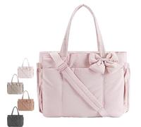 Genérico Lightweight Crush Bow Tote Bag for Women, Crush Bow Tote Bag, Suitable for Women's for Work, Travel, Beach, Shopping (Pink)
