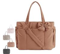 Genérico Lightweight Crush Bow Tote Bag for Women, Crush Bow Tote Bag, Suitable for Women's for Work, Travel, Beach, Shopping (Brown)
