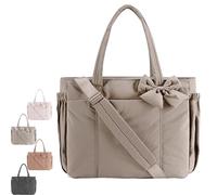 Genérico Lightweight Crush Bow Tote Bag for Women, Crush Bow Tote Bag, Suitable for Women's for Work, Travel, Beach, Shopping (Tan)