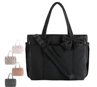 Genérico Lightweight Crush Bow Tote Bag for Women, Crush Bow Tote Bag, Suitable for Women's for Work, Travel, Beach, Shopping (Black)