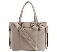 Genérico Lightweight Crush Bow Tote Bag for Women, Puffy Bow Quilted Shoulder Bag for Work, Travel, Beach, Shopping (Gray)