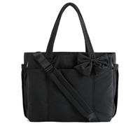 Genérico Lightweight Crush Bow Tote Bag for Women, Puffy Bow Quilted Shoulder Bag for Work, Travel, Beach, Shopping (Black)