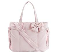 Genérico Lightweight Crush Bow Tote Bag for Women, Puffy Bow Quilted Shoulder Bag for Work, Travel, Beach, Shopping (Pink)