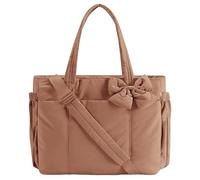 Genérico Lightweight Crush Bow Tote Bag for Women, Puffy Bow Quilted Shoulder Bag for Work, Travel, Beach, Shopping (Brown)