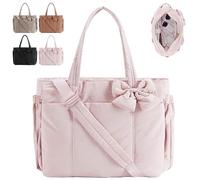 Genérico Lightweight Crush Bow Tote Bag for Women, Puffy Quilted Bow Tote Bags for Work, Travel, Beach, Shopping (Pink)
