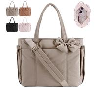 Genérico Lightweight Crush Bow Tote Bag for Women, Puffy Quilted Bow Tote Bags for Work, Travel, Beach, Shopping (Gray)