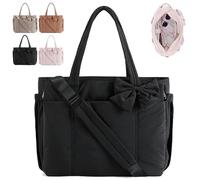 Genérico Lightweight Crush Bow Tote Bag for Women, Puffy Quilted Bow Tote Bags for Work, Travel, Beach, Shopping (Black)