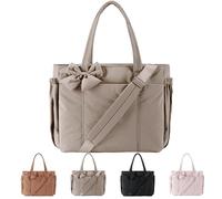 Genérico Lightweight Crush Bow Tote Bag for Women, Stylish Handbag Crush, Bow Tote Bag for Daily Commuting, Shopping, Travel (Grey)