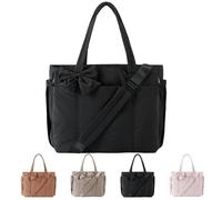 Genérico Lightweight Crush Bow Tote Bag for Women, Stylish Handbag Crush, Bow Tote Bag for Daily Commuting, Shopping, Travel (Black)