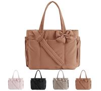 Genérico Lightweight Crush Bow Tote Bag for Women, Stylish Handbag, Crush Bow Tote Bag for Daily Commuting, Shopping, Travel (Brown)