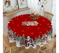 Genérico Likewised Christmas Tablecloth, Joyful Festive Classic Christmas Tablecloth, Christmass Tablecloths Round&Rectangular, Washable for Party Picnic Dinner (Round)