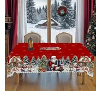 Genérico Likewised Christmas Tablecloth, Joyful Festive Classic Christmas Tablecloth, Christmass Tablecloths Round&Rectangular, Washable for Party Picnic Dinner (Square)
