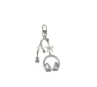 Genérico Lindo brillo en forma de auricular llavero estrella guitarra micrófono colgante Cadena de teléfono cordón mochila femenina encantos bolsa colgante regalos