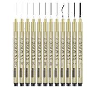 Genérico Line Art Pens - 12 Pieces Paint Marker Set for Planner, Precise Outlining with Sketching Function, Waterproof Drawing Pen for Smooth Writing, Journal, School, Note Taking, Fine Tip, 5 Inches