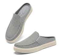 Genérico Linen Espadrilles for Men. Straw Casual Canvas Slip On Loafers. Fashion Breathable Hand Stitching Linen Indoor Outdoor Non-Slip Comfortable Flat (Grey Open-Back (Mule),42)