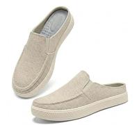 Genérico Linen Espadrilles for Men. Straw Casual Canvas Slip On Loafers. Fashion Breathable Hand Stitching Linen Indoor Outdoor Non-Slip Comfortable Flat (Beige Open-Back (Mule),44)