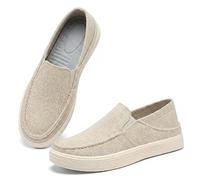 Genérico Linen Espadrilles for Men. Straw Casual Canvas Slip On Loafers. Fashion Breathable Hand Stitching Linen Indoor Outdoor Non-Slip Comfortable Flat (Beige Closed-Back,42)