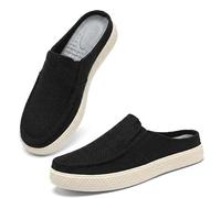 Genérico Linen Espadrilles for Men. Straw Casual Canvas Slip On Loafers. Fashion Breathable Hand Stitching Linen Indoor Outdoor Non-Slip Comfortable Flat (Black Open-Back (Mule),40)