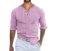 Genérico Linen Shirt Men - Hombre Camisetas Lino Camiseta Informal de Moda para Hombre Camiseta Sencilla y cómoda de Color sólido Camiseta de Manga Larga