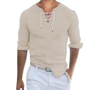 Genérico Linen Shirt Men - Hombre Camisetas Lino Camiseta Informal de Moda para Hombre Camiseta Sencilla y cómoda de Color sólido Camiseta de Manga Larga