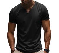 Genérico Lininco Mens Shirts,Braylen Stylish T-Shirt,Men V Neck Business Short Sleeve Fitness T Shirt, Loose Fit Shirt (Black,S)