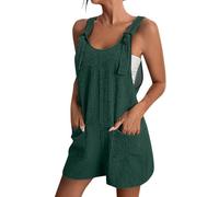 Genérico Lino Mono Corto Mujer Verano Color Liso Sin Mangas Cuello En U Moda Mujer Verano 2026 Monos Chic Calle Glamour Jumpsuit Vacaciones Viaje Verde militar XXL