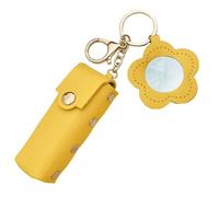 Genérico Lipstick Holder Keychain, PU Leather Lipstick Case, Portable Makeup Organizer, Long Lasting Cosmetic Wallet For Women, Girls, Travel, and Everyday Use, 6.49 Inches, Yellow