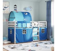 Genérico Litera con Cortinas Madera Maciza de Pino Azul 75x190 cm,Mobiliario,Camas y Accesorios,Camas y somieres,Azul,33.31 KG,3284004