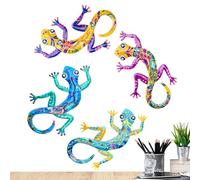 Genérico Lizard Wall Art, Gecko Wall Sculptures, 4 Pieces Colorful Crawling Gecko Garden Art, Outdoor Home Decoration, Indoor and Backyard Accent, Vibrant Wall Décor for Nature Lovers