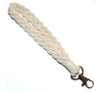 Genérico llavero con colgante de pulsera a rayas tejido a mano. Cordón corto sencillo para teléfono móvil. Estilo étnico bohemio. Antipérdida y antideslizante. Regalo para pareja (Blanco)