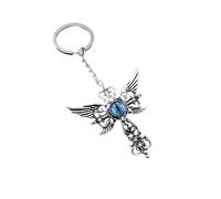 Generico Llavero cruz con alas de ángel color plata ojo turco azul talismán amuleto poderoso magia fe protección gadget accesorios idea regalo hombre mujer niño