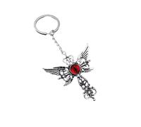 Generico Llavero cruz con alas de ángel color plata ojo turco rojo talismán amuleto poderoso magia fe protección gadget accesorios idea regalo hombre mujer niño