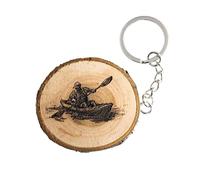 Generico Llavero de madera natural con canoa, remo, rafting, kayak, Carpe, Talla única
