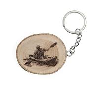 Generico Llavero de madera natural con canoa, remo, rafting, kayak, haya., Talla única