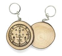 Generico Llavero de madera natural con escudo del arcángel Uriel, uriel adonay eieh agla eloha, beige, Talla única